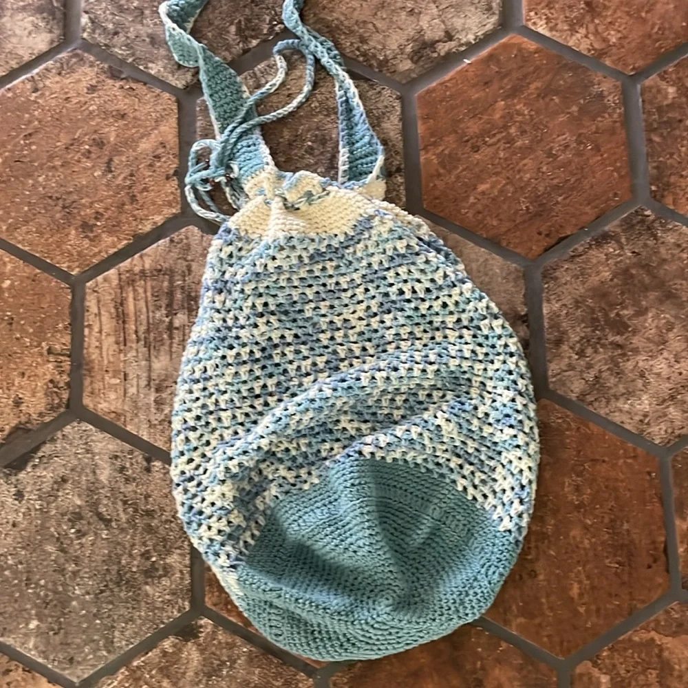 NWOT crocheted cross body bag hobo hippie carry all oversized drawstring bag